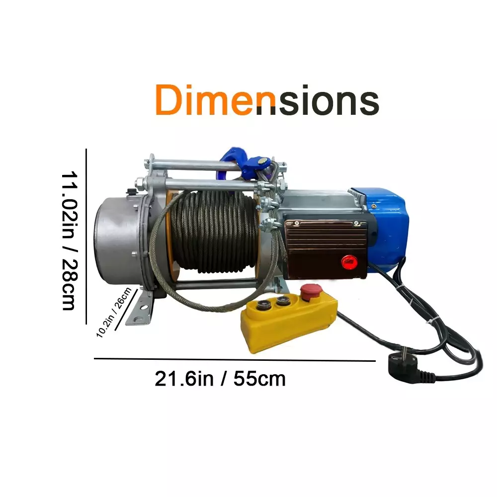 Voltz Electric Winch with 1.5 Ton Lifting Capacity and 30 m Rope Length, CD-K1-1500KG
