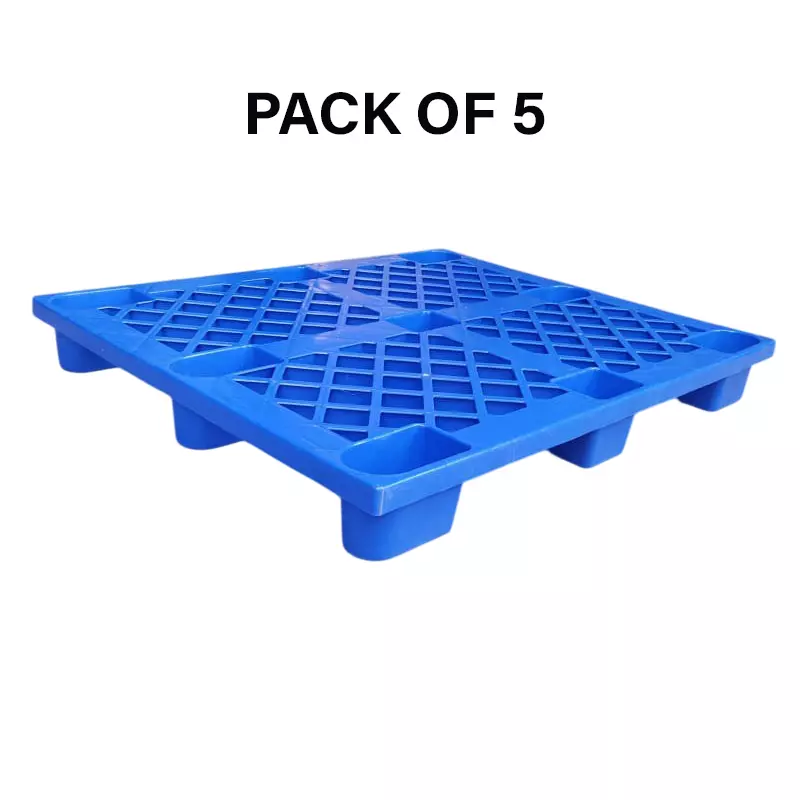 Laxmi 1200x1000x145 mm Plastic Pallet Blue 2 Ton Load Capacity (Pack of 5)