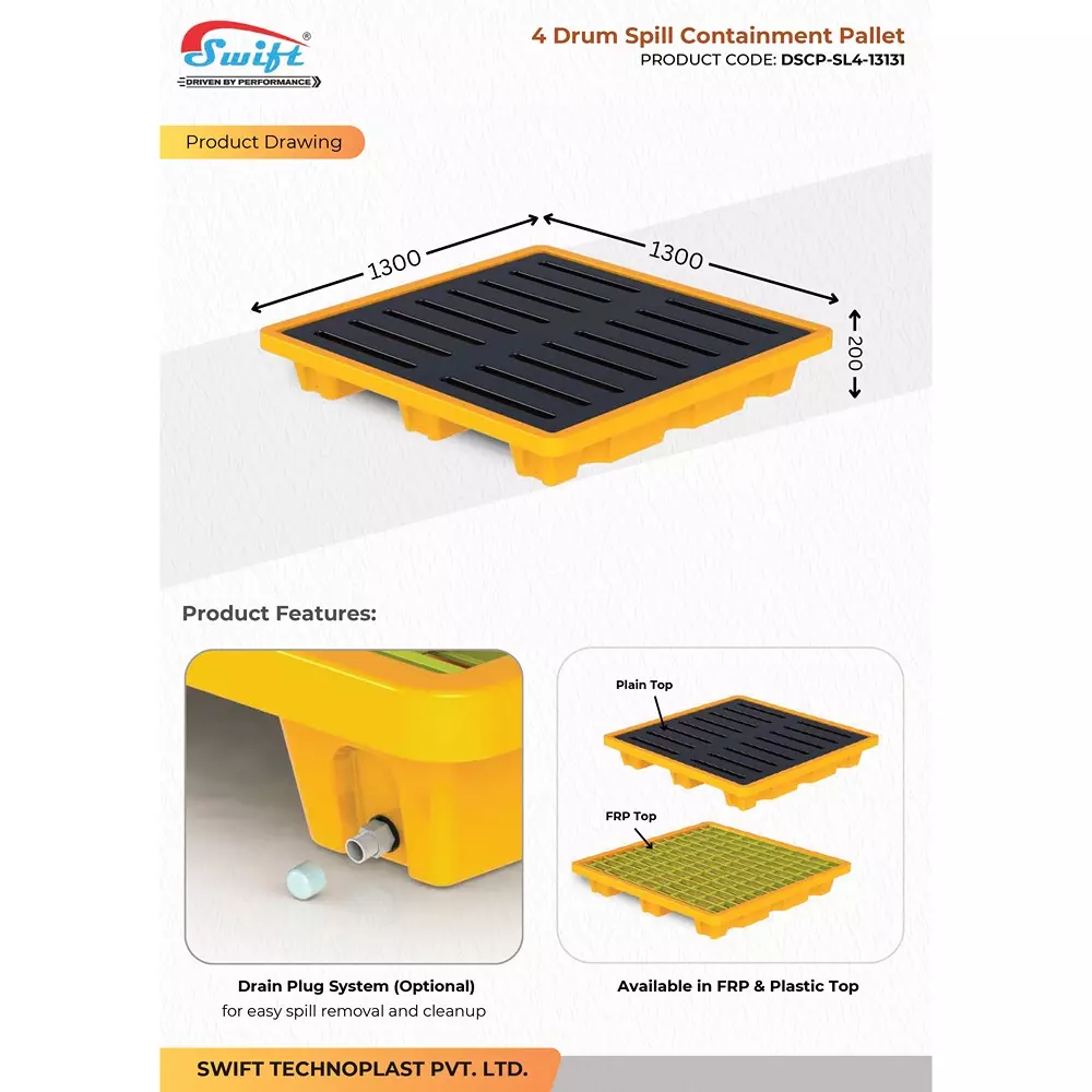 swift-technoplast-spill-containment-pallet-four-drum-polyethylene-1300x1300x200-mm-dscp-sl4-1313