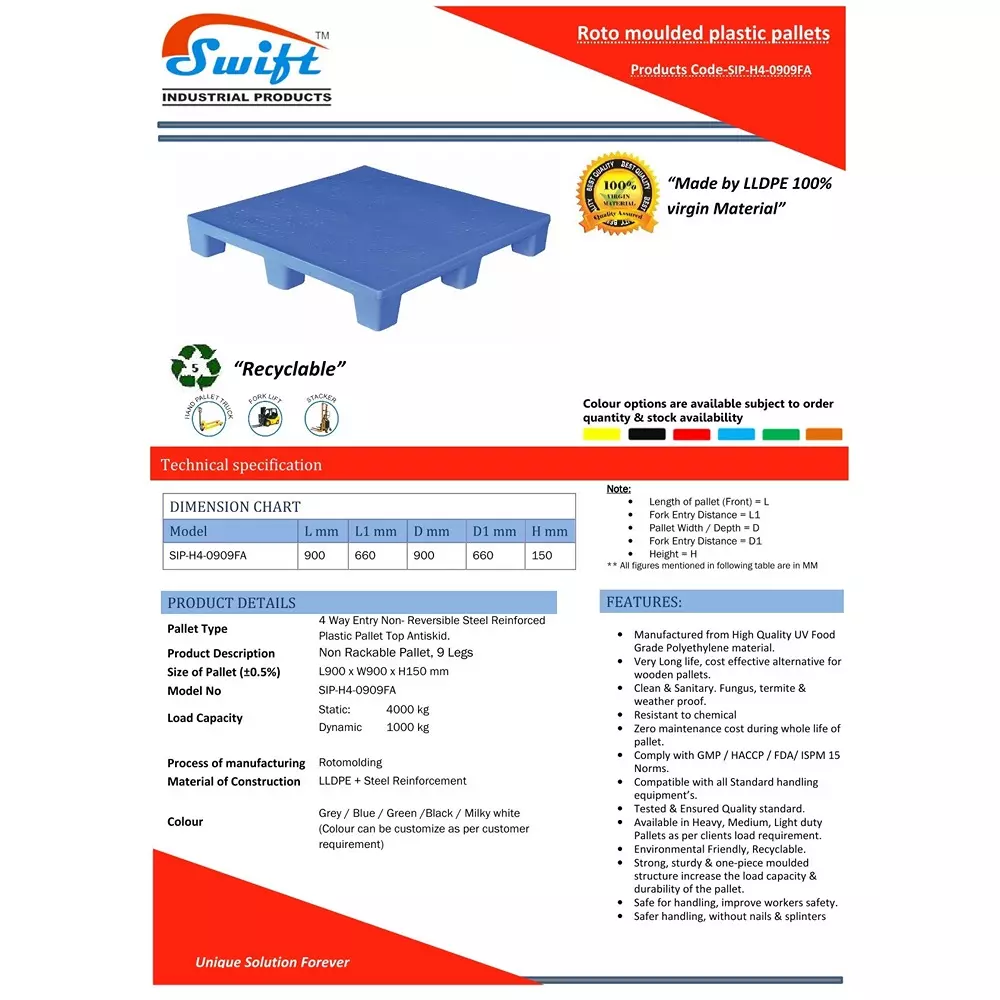 swift-technoplast-4-way-entry-lldpe-non-reversible-industrial-plastic-pallets-900x900x150-mm-sip-h4-0909fa
