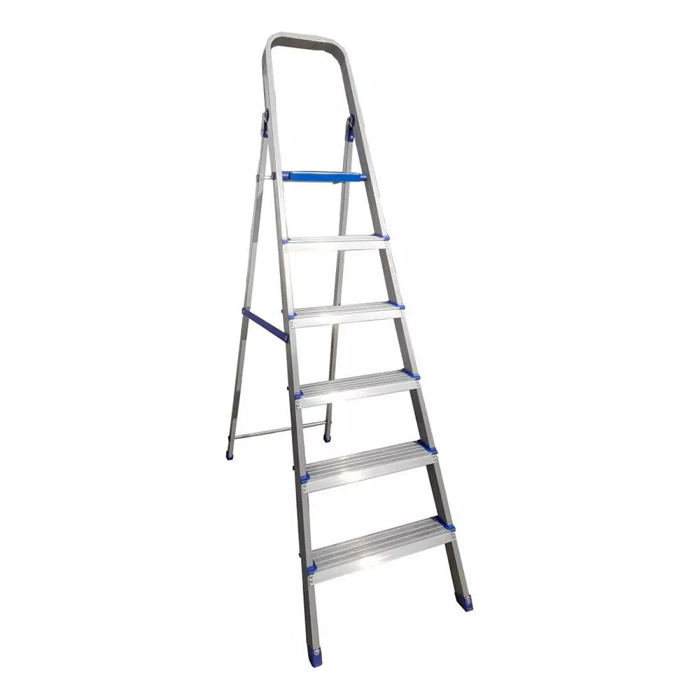 Alnico Heavy Duty Ladder Hybrid Aluminium Foldable 6 Steps 150 Kg Load Capacity with Platform, SILVER HASL 6