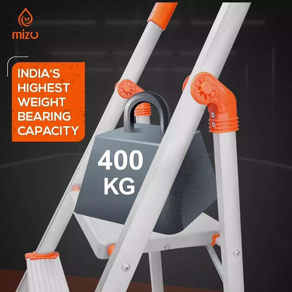 Mizu 8 Steps Foldable ladder Aluminium 231.64 cm Silver Load Capacity Upto 400 Kg with Platform for Home