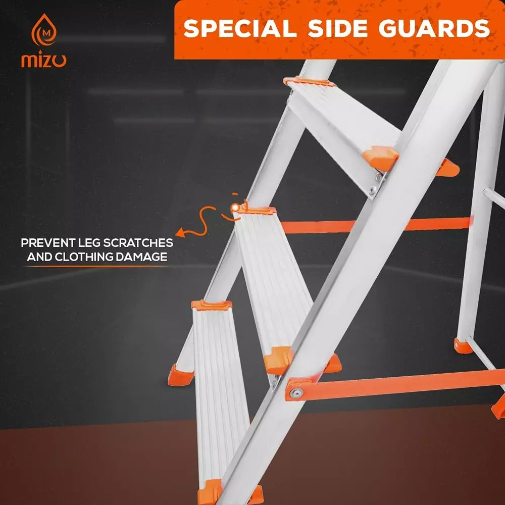 Mizu 8 Steps Foldable ladder Aluminium 231.64 cm Silver Load Capacity Upto 400 Kg with Platform for Home