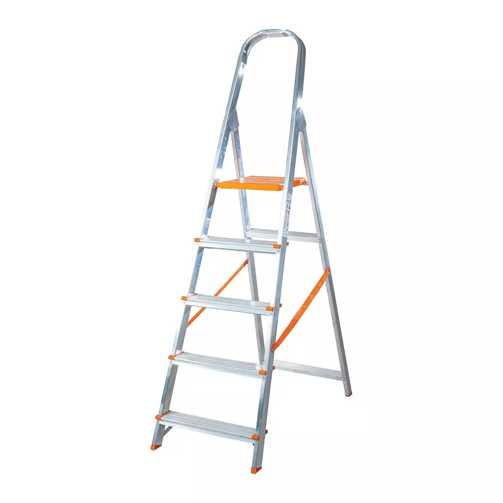 AGUERRI 5 Steps Aluminium Ladder Orange Lightweight & Foldable with Wide Platform for Indoor & Outdoor Use