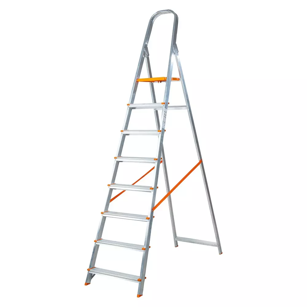 AGUERRI 7 Steps Aluminium Ladder Orange Lightweight & Foldable with Wide Platform for Indoor & Outdoor Use