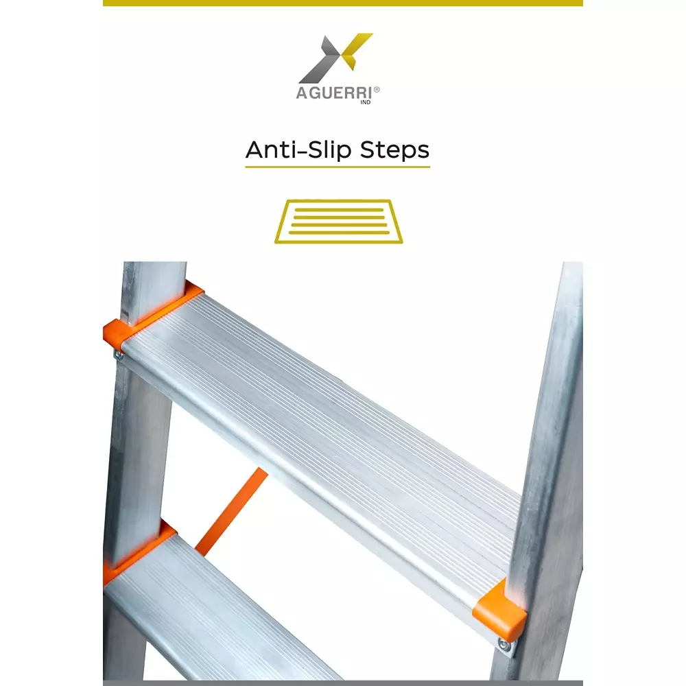 AGUERRI 7 Steps Aluminium Ladder Orange Lightweight & Foldable with Wide Platform for Indoor & Outdoor Use