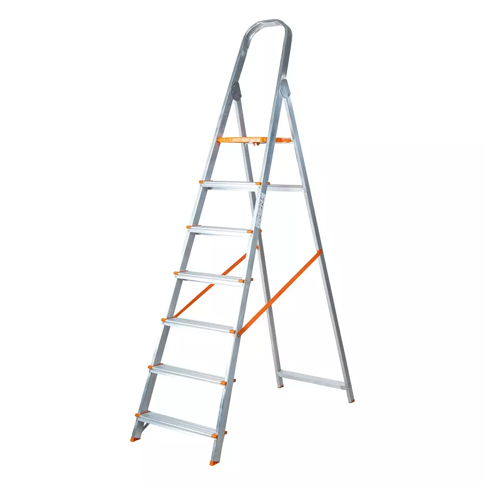 AGUERRI 8 Steps Aluminium Ladder Orange Lightweight & Foldable with Wide Platform for Indoor & Outdoor Use