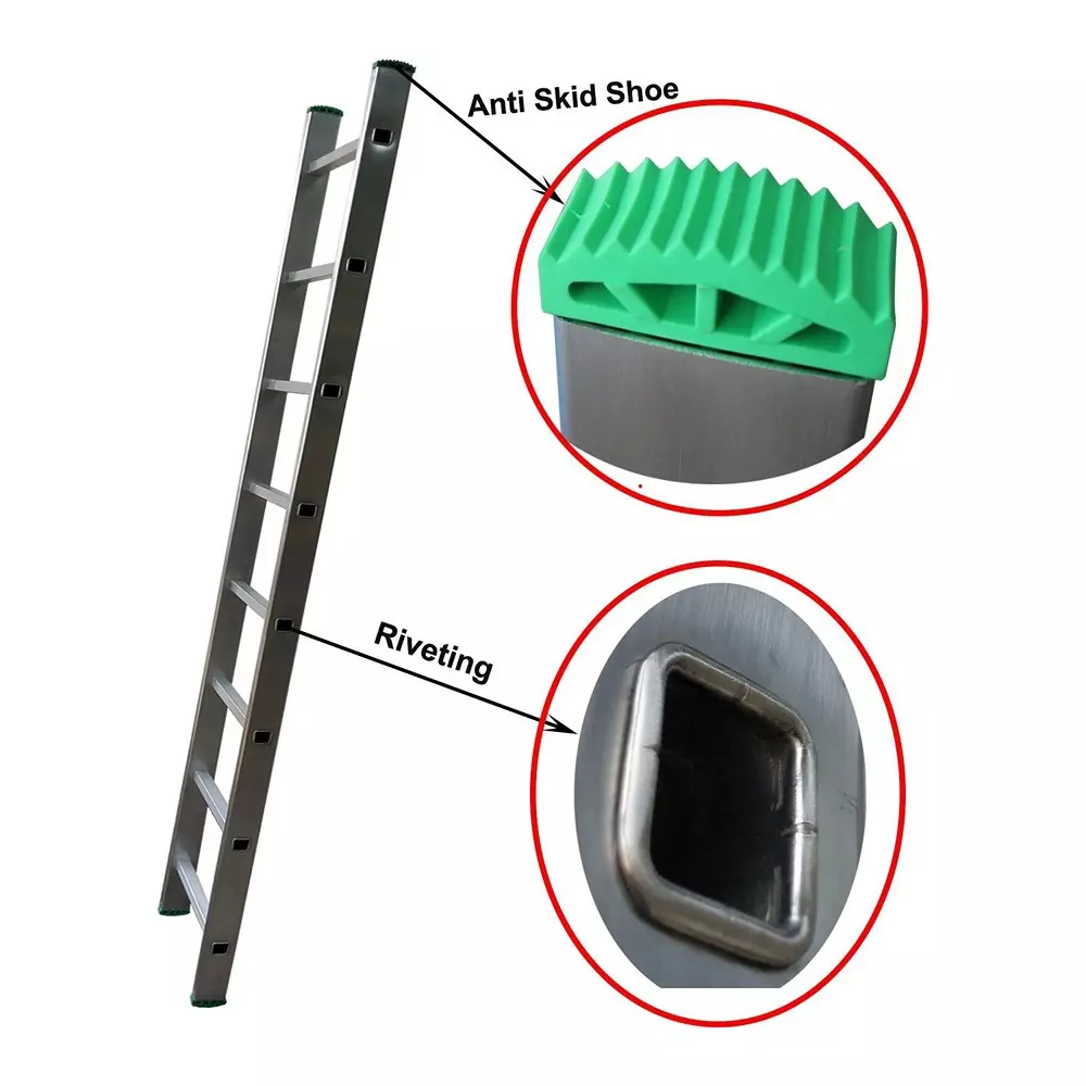 AGUERRI 8 Steps Aluminium Ladder Silver Lightweight High Strength Wall Support 8 ft. (244 cm) Height Single Section for Indoor & Outdoor Use