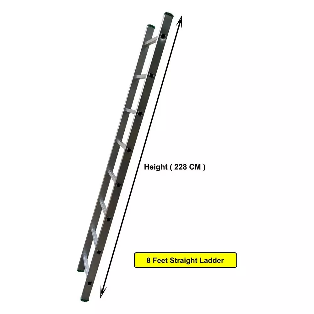 AGUERRI 8 Steps Aluminium Ladder Silver Lightweight High Strength Wall Support 8 ft. (244 cm) Height Single Section for Indoor & Outdoor Use