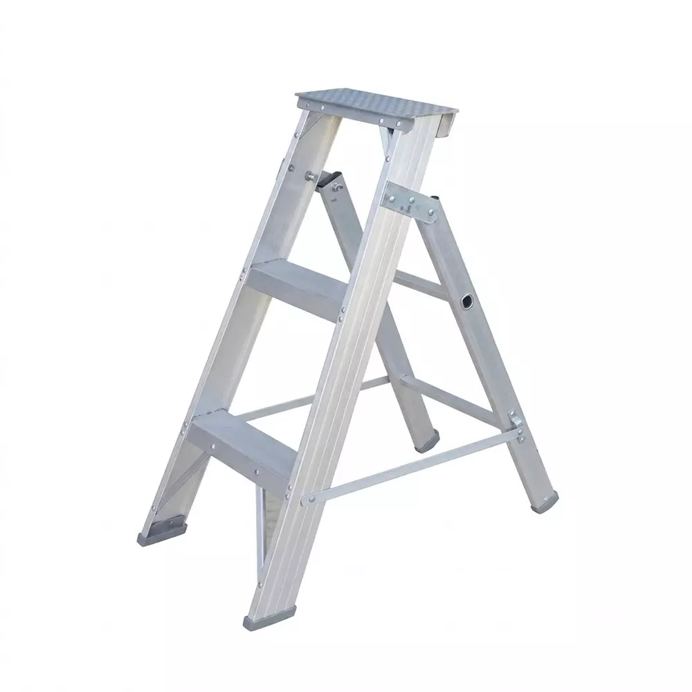 EMAC 3 Steps Dual Purpose Ladder Aluminium Body Silver Color Anti Slip, Lightweight and Foldable Design, EDPL-3