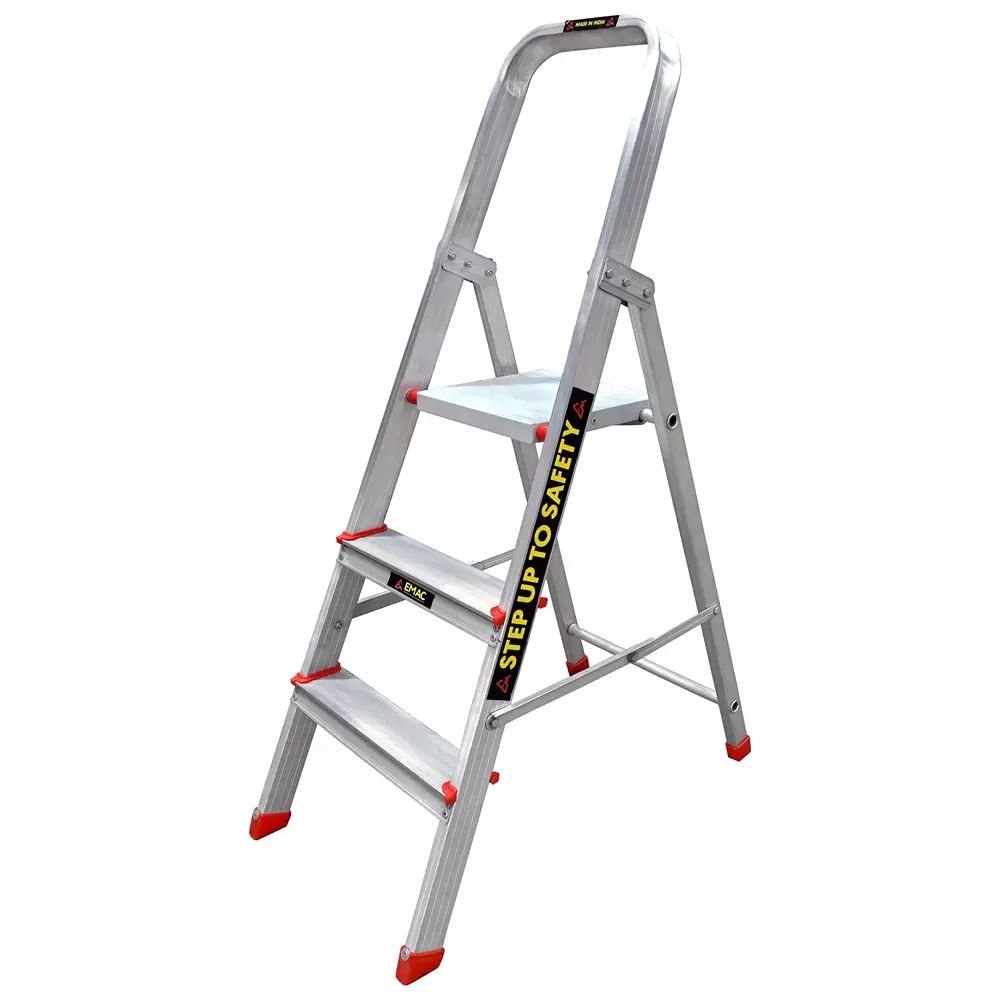 EMAC Aluminium Folding Ladder with Platform 3 Steps 150 Kg Load Capacity 114.60 cm (3.76 ft) Height, ESL-3
