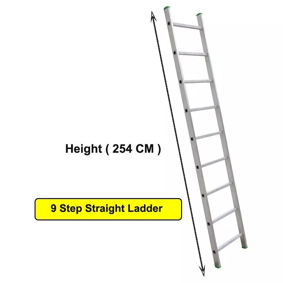 AGUERRI 9 Steps Aluminium Ladder Silver Lightweight High Strength Wall Support 9 ft. (274 cm) Height Single Section for Indoor & Outdoor Use
