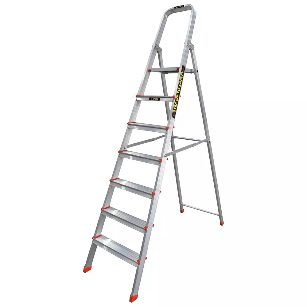EMAC Aluminium Folding Ladder with Platform 7 Steps 150 Kg Load Capacity 199.95 cm (6.56 ft) Height, ESL-7 (Pack of 3)
