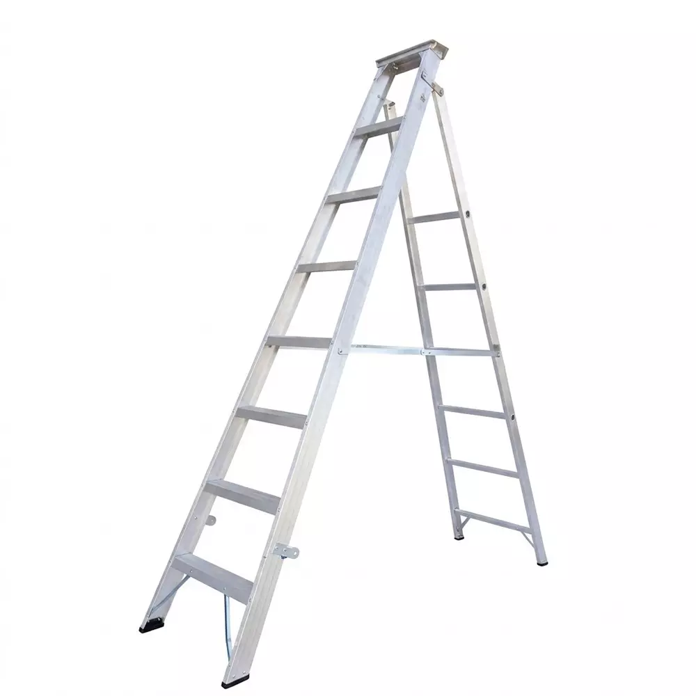 EMAC 8 Steps Dual Purpose Ladder Aluminium Body Silver Color Anti Slip, Lightweight and Foldable Design, EDPL-8