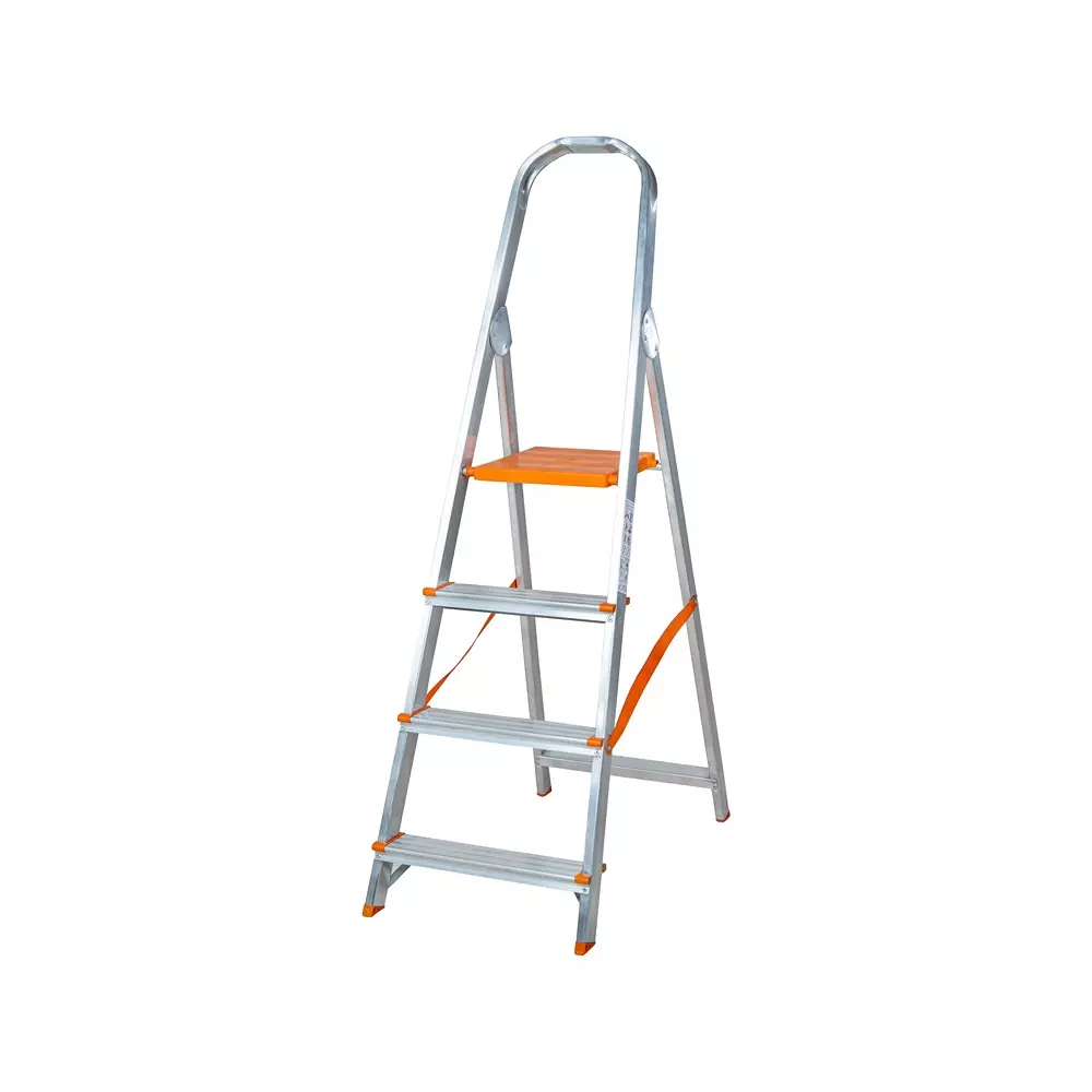 AGUERRI 4 Steps Aluminium Ladder Orange Lightweight & Foldable with Wide Platform for Indoor & Outdoor Use