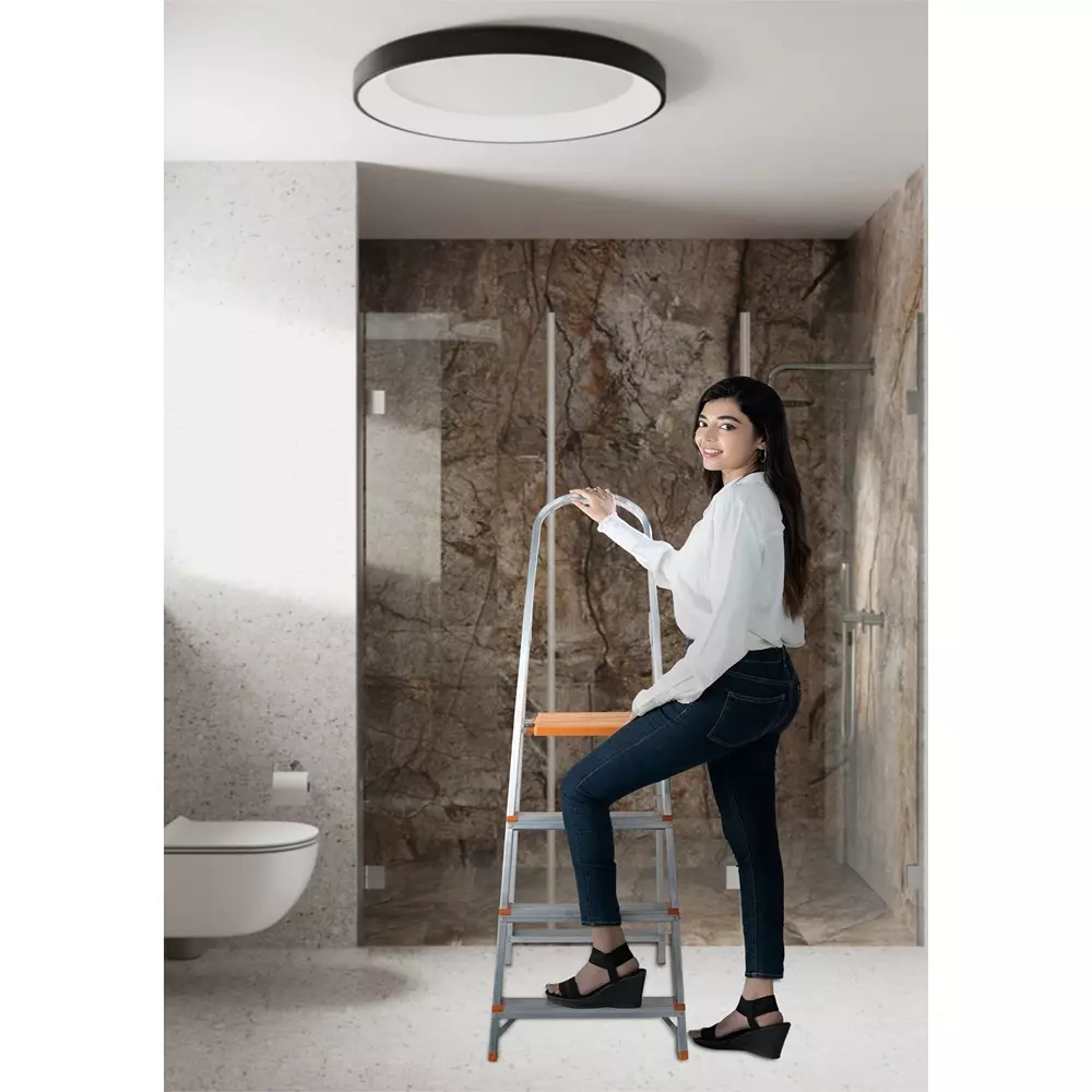 AGUERRI 4 Steps Aluminium Ladder Orange Lightweight & Foldable with Wide Platform for Indoor & Outdoor Use