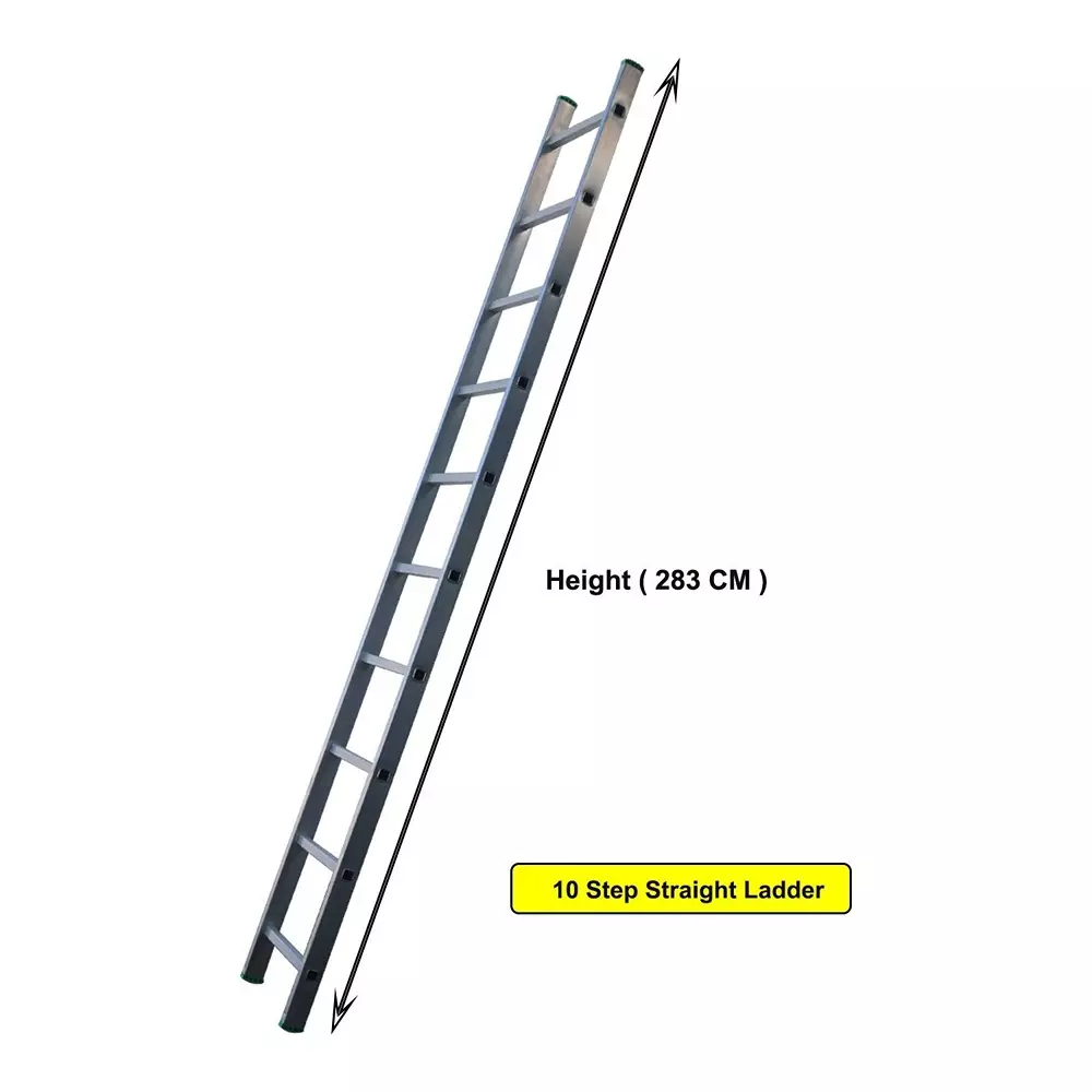 AGUERRI 10 Steps Aluminium Ladder Silver Lightweight High Strength Wall Support 10 ft. (305 cm) Height Single Section for Indoor & Outdoor Use