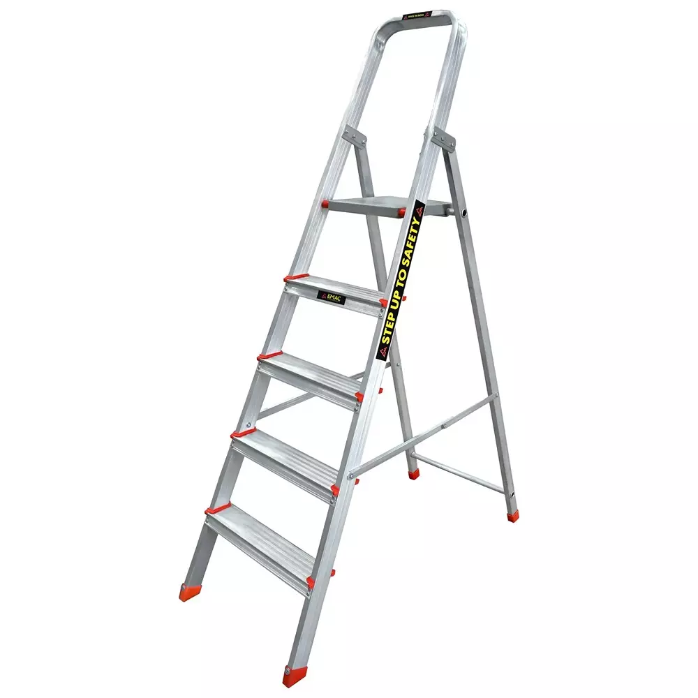 EMAC Aluminium Folding Ladder with Platform 5 Steps 150 Kg Load Capacity 157.89 cm (5.18 ft) Height, ESL-5 (Pack of 3)