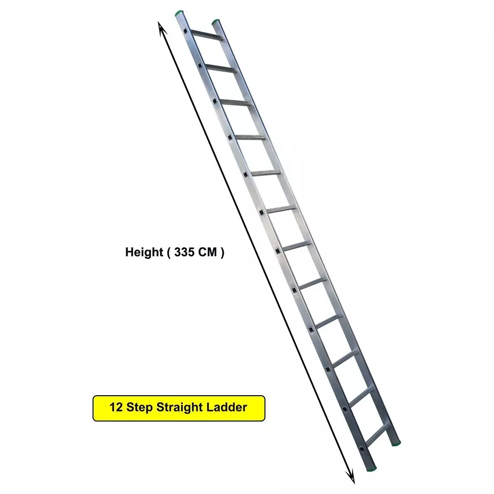 AGUERRI 12 Steps Aluminium Ladder Silver Lightweight High Strength Wall Support 12 ft. (366 cm) Height Single Section for Indoor & Outdoor Use
