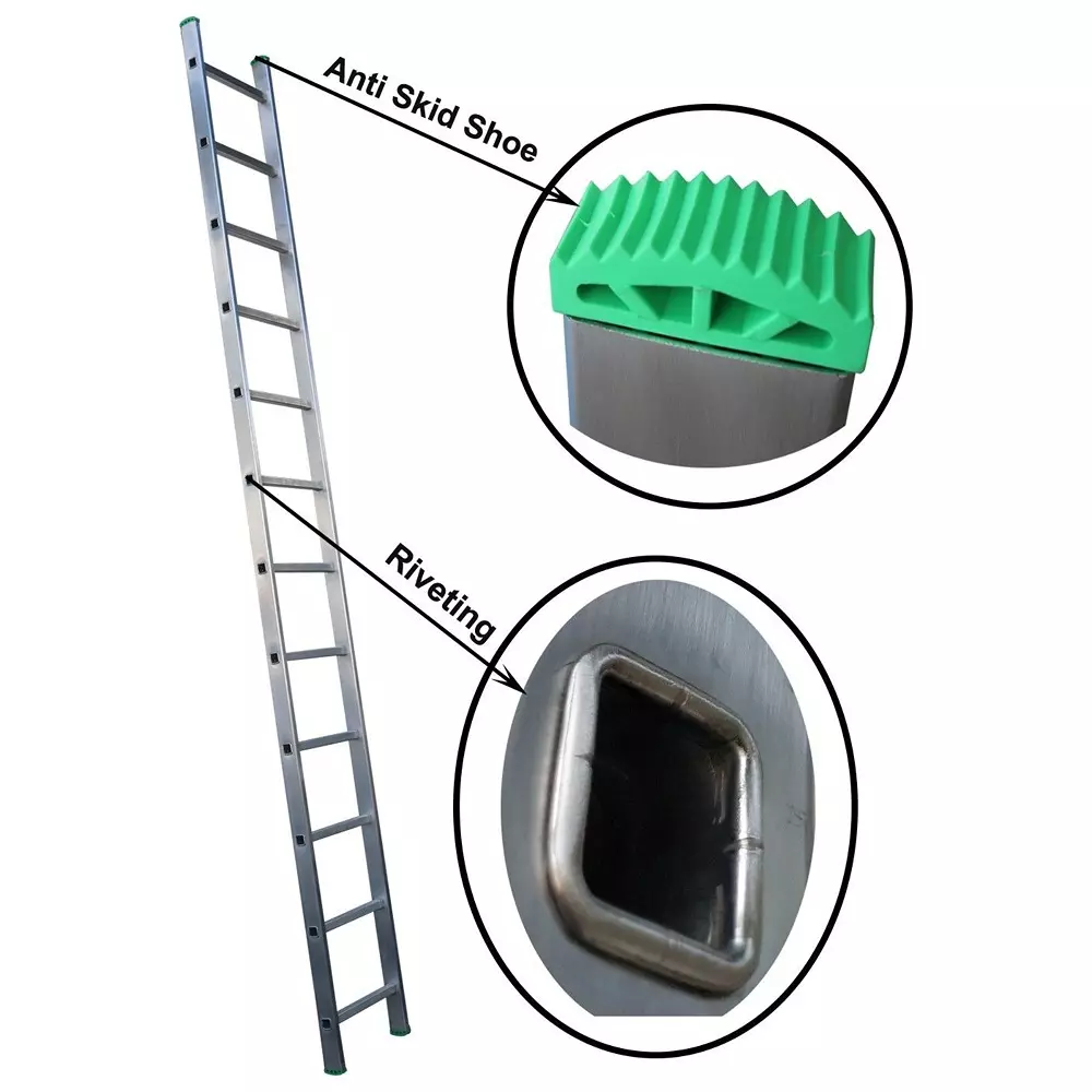 AGUERRI 12 Steps Aluminium Ladder Silver Lightweight High Strength Wall Support 12 ft. (366 cm) Height Single Section for Indoor & Outdoor Use