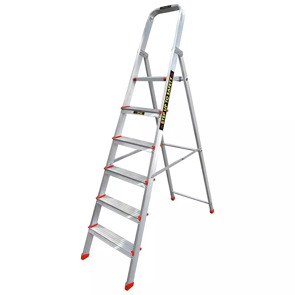 EMAC Aluminium Folding Ladder with Platform 6 Steps 150 Kg Load Capacity 178.61 cm (5.86 ft) Height, ESL-6 (Pack of 3)