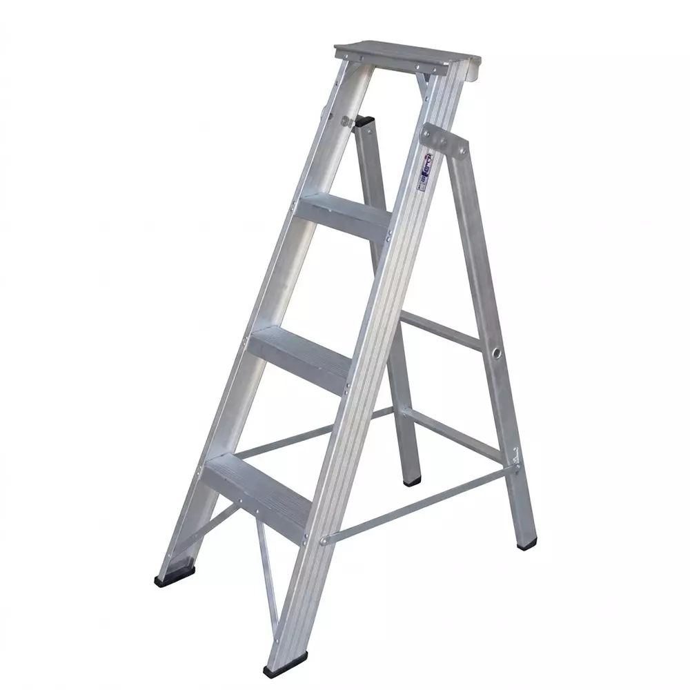 EMAC 4 Steps Dual Purpose Ladder Aluminium Body Silver Color Anti Slip, Lightweight and Foldable Design, EDPL-4