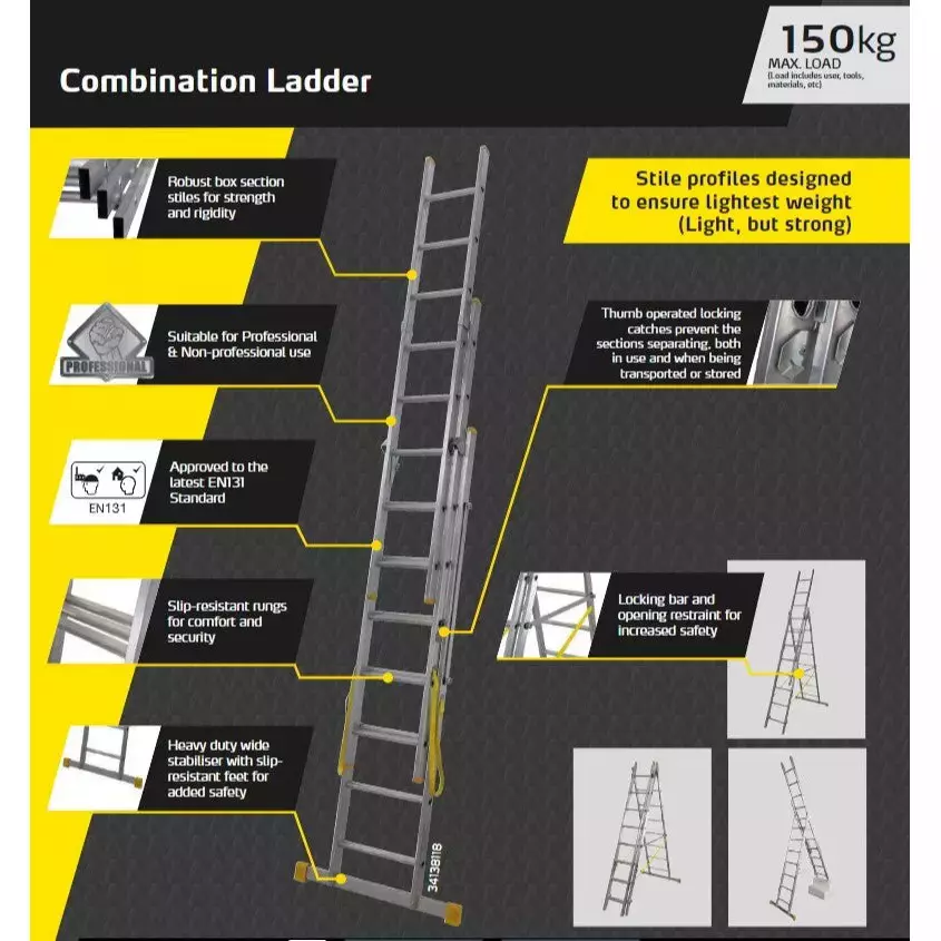 Youngman 3 Way Combi Ladder Aluminium 12 Steps