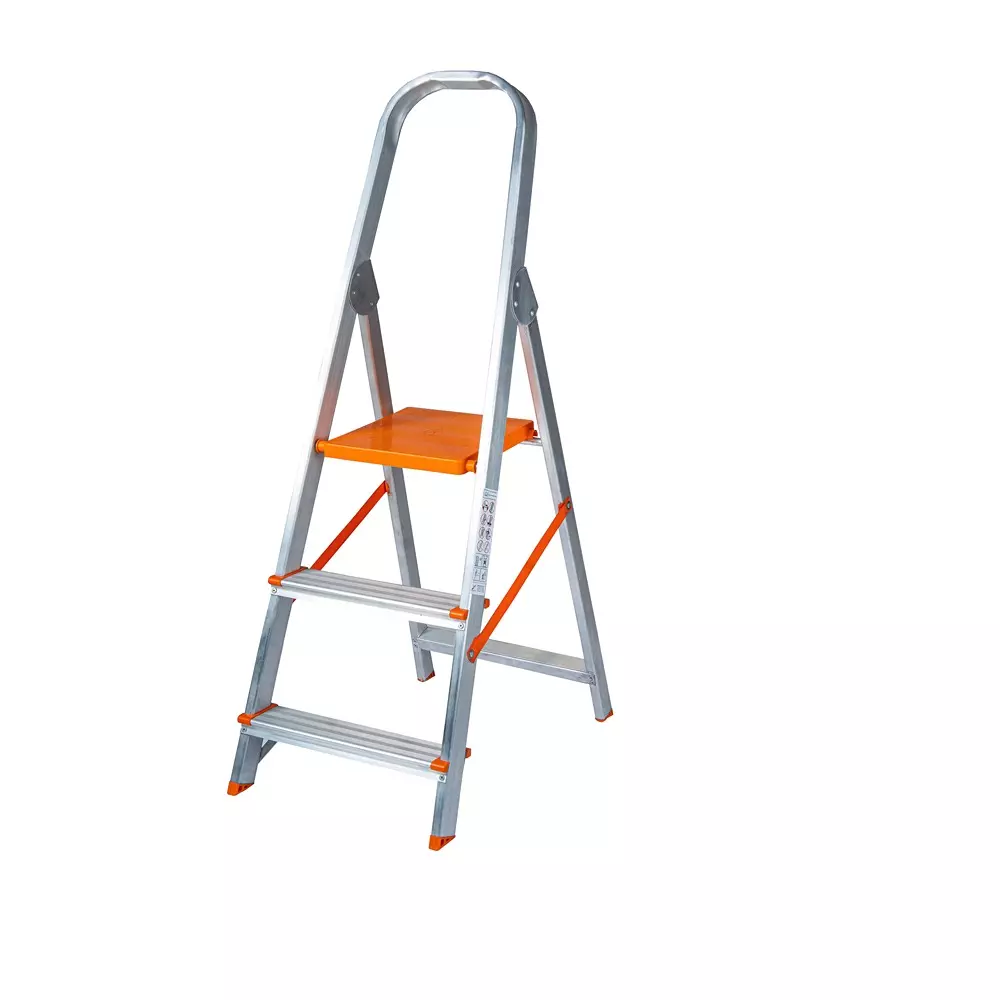 AGUERRI 3 Steps Aluminium Ladder Orange Lightweight & Foldable with Wide Platform for Indoor & Outdoor Use