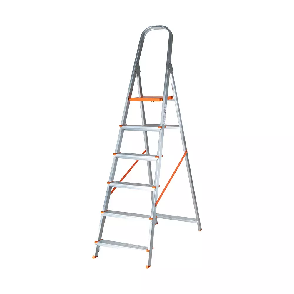 AGUERRI 6 Steps Aluminium Ladder Orange Lightweight & Foldable with Wide Platform for Indoor & Outdoor Use