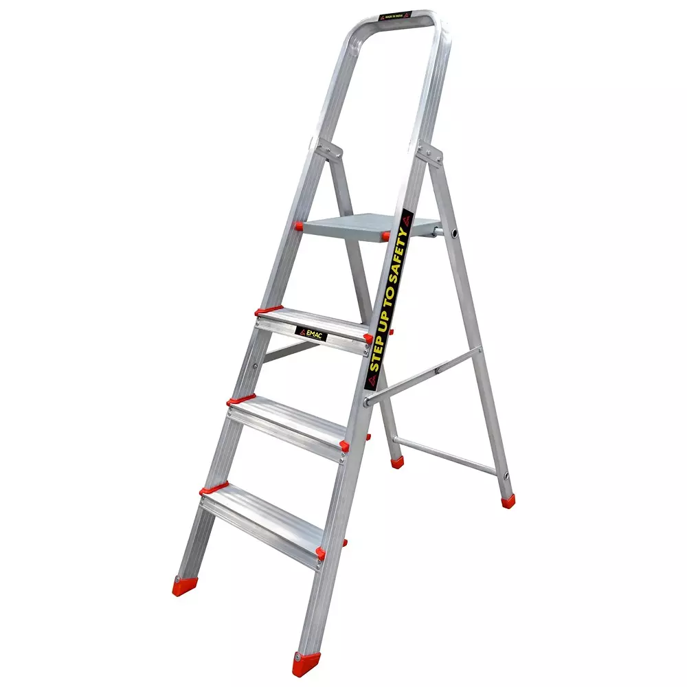 EMAC Aluminium Folding Ladder with Platform 4 Steps 150 Kg Load Capacity 135.94 cm (4.46 ft) Height, ESL-4