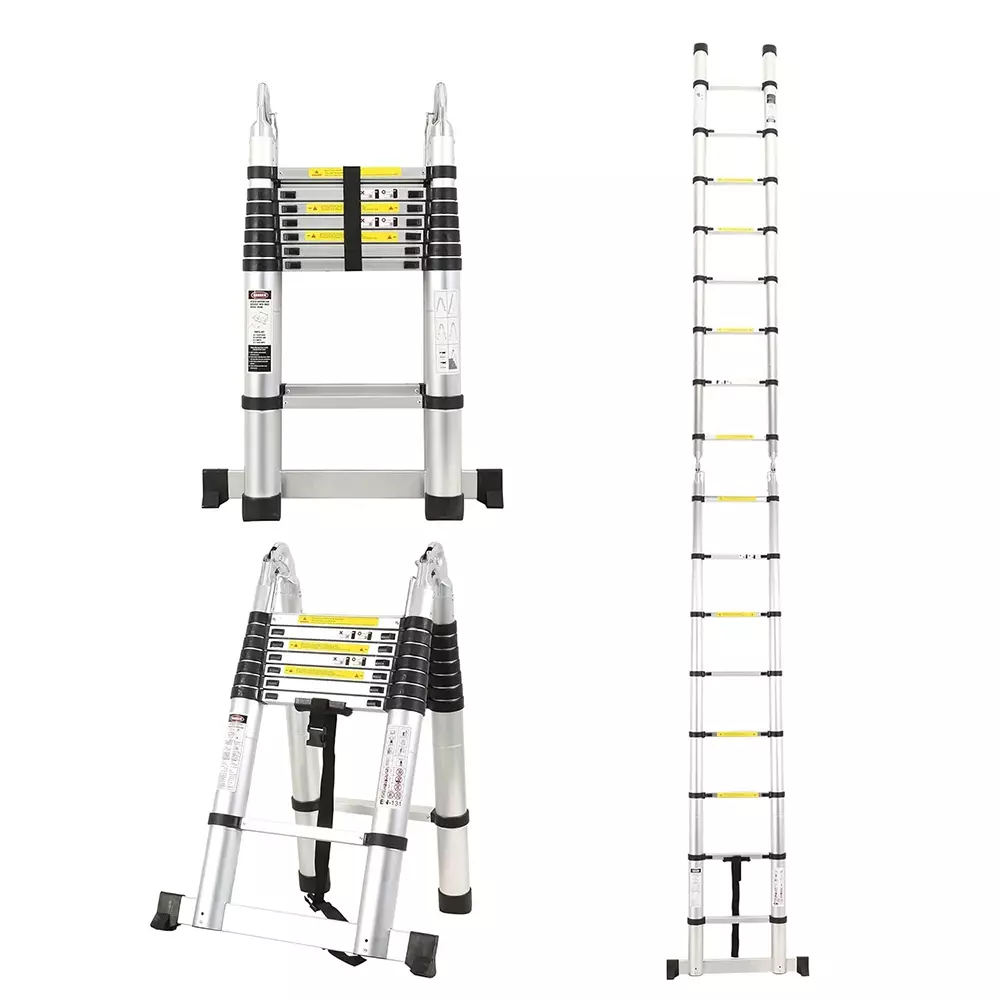 BIGAPPLE Aluminium Telescopic Ladder 5 m (16.5 ft), 8x2 Steps Foldable Ladder, Max Load up to 150 Kgs