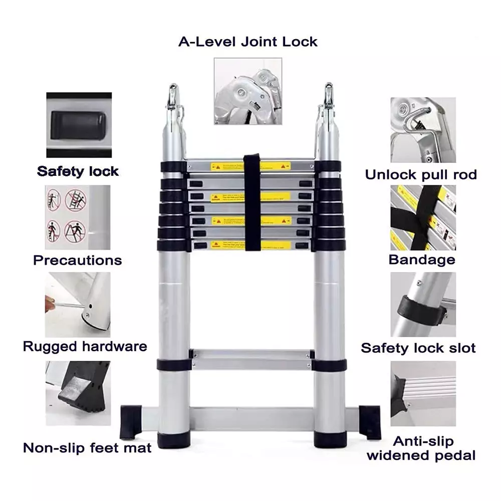 Gobbler Portable Double Folding Telescopic Ladder Aluminium 18 Steps 150 Kg Load Capacity 2.8 m (9 ft) + 2.8 m (9 ft), GB-JTL09