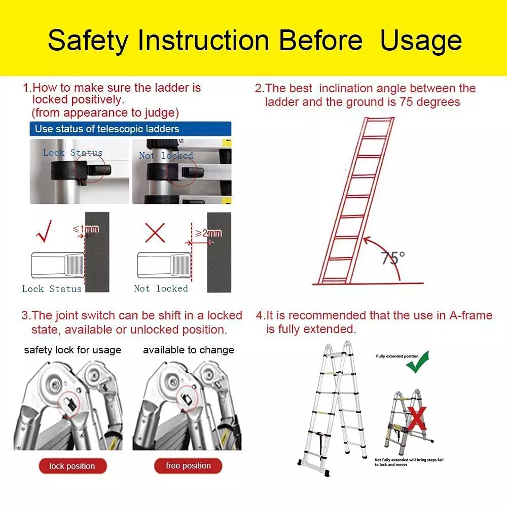 Gobbler Portable Double Folding Telescopic Ladder Aluminium 18 Steps 150 Kg Load Capacity 2.8 m (9 ft) + 2.8 m (9 ft), GB-JTL09