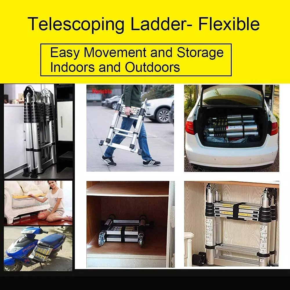Gobbler Portable Double Folding Telescopic Ladder Aluminium 18 Steps 150 Kg Load Capacity 2.8 m (9 ft) + 2.8 m (9 ft), GB-JTL09