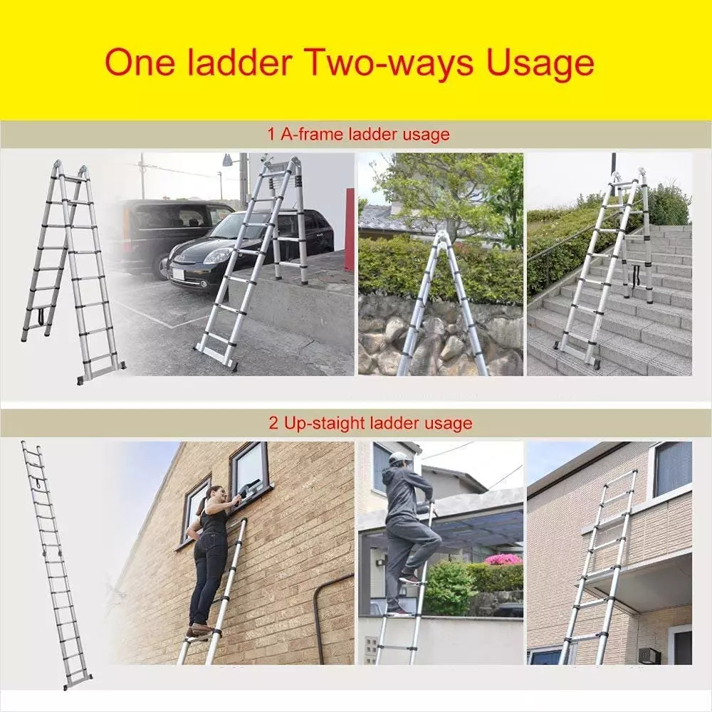 Gobbler Portable Double Folding Telescopic Ladder Aluminium 18 Steps 150 Kg Load Capacity 2.8 m (9 ft) + 2.8 m (9 ft), GB-JTL09