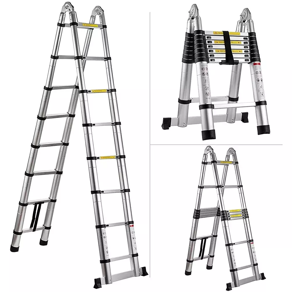 Gobbler Portable Double Folding Telescopic Ladder Aluminium 18 Steps 150 Kg Load Capacity 2.8 m (9 ft) + 2.8 m (9 ft), GB-JTL09