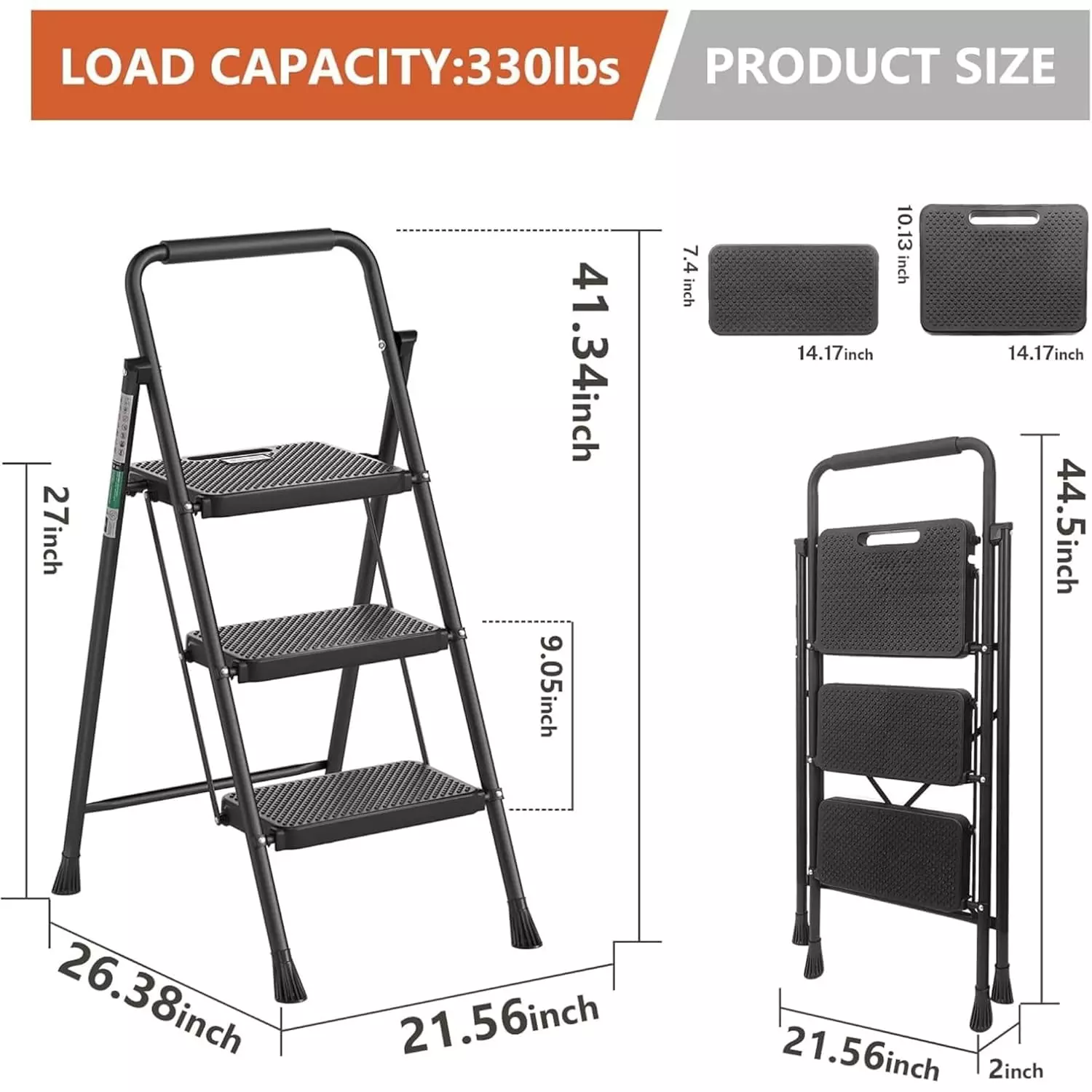 jawsons-3-steps-folding-stool-ladder-with-anti-slip-wide-pedals-handgrip-150-kg-approx-load-capacity-and-steel-body-black