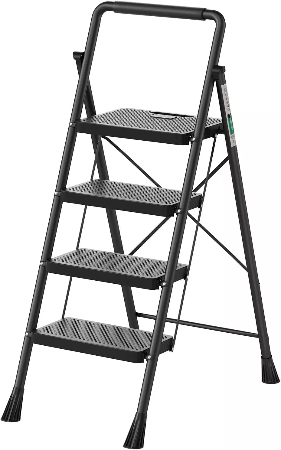 Jawsons 4 Steps Folding Stool Ladder with Anti-Slip Wide Pedals, Handgrip and Steel Body, Black