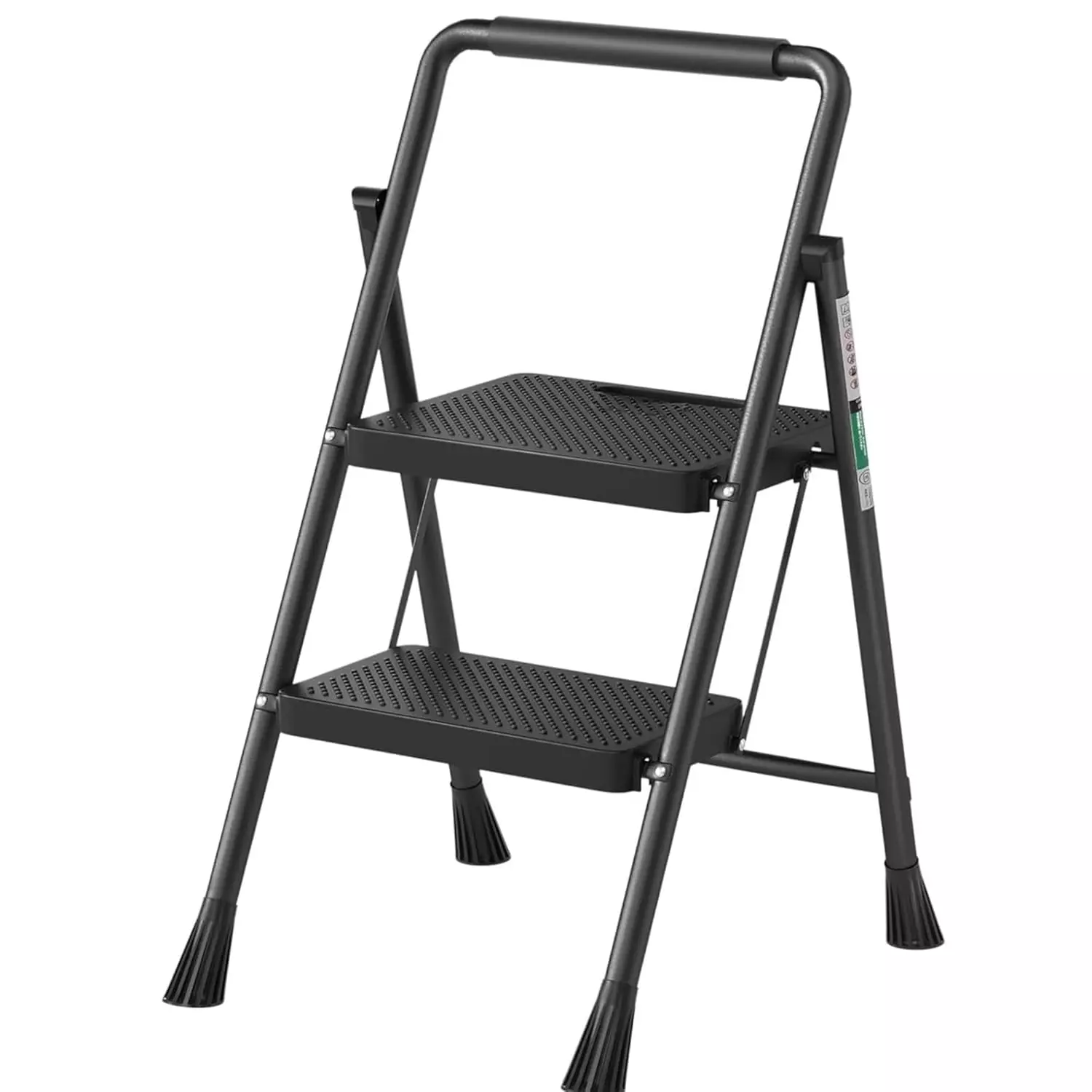 Jawsons 2 Steps Folding Stool Ladder with Anti-Slip Wide Pedals, Handgrip, 150 Kg (Approx.) Load Capacity and Steel Body, Black