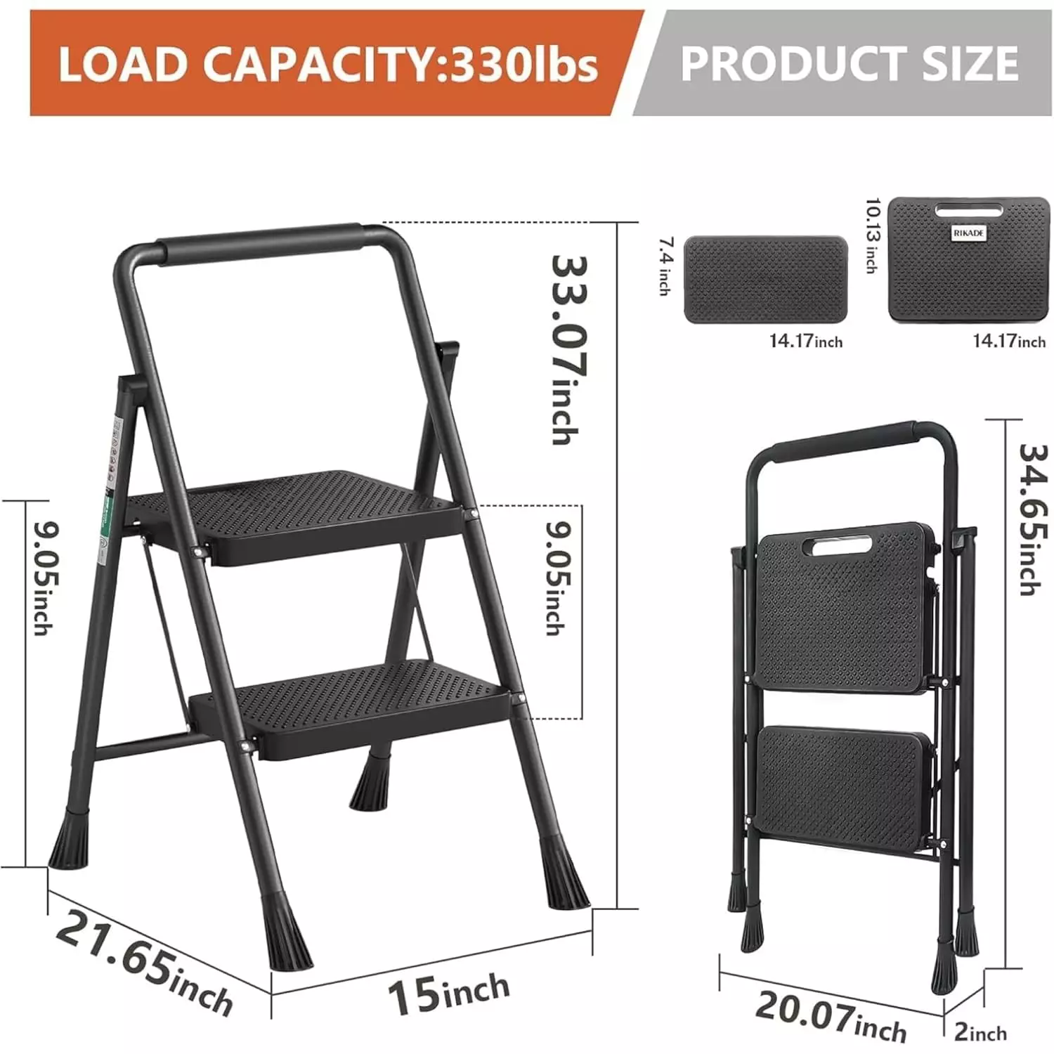 jawsons-2-steps-folding-stool-ladder-with-anti-slip-wide-pedals-handgrip-150-kg-approx-load-capacity-and-steel-body-black