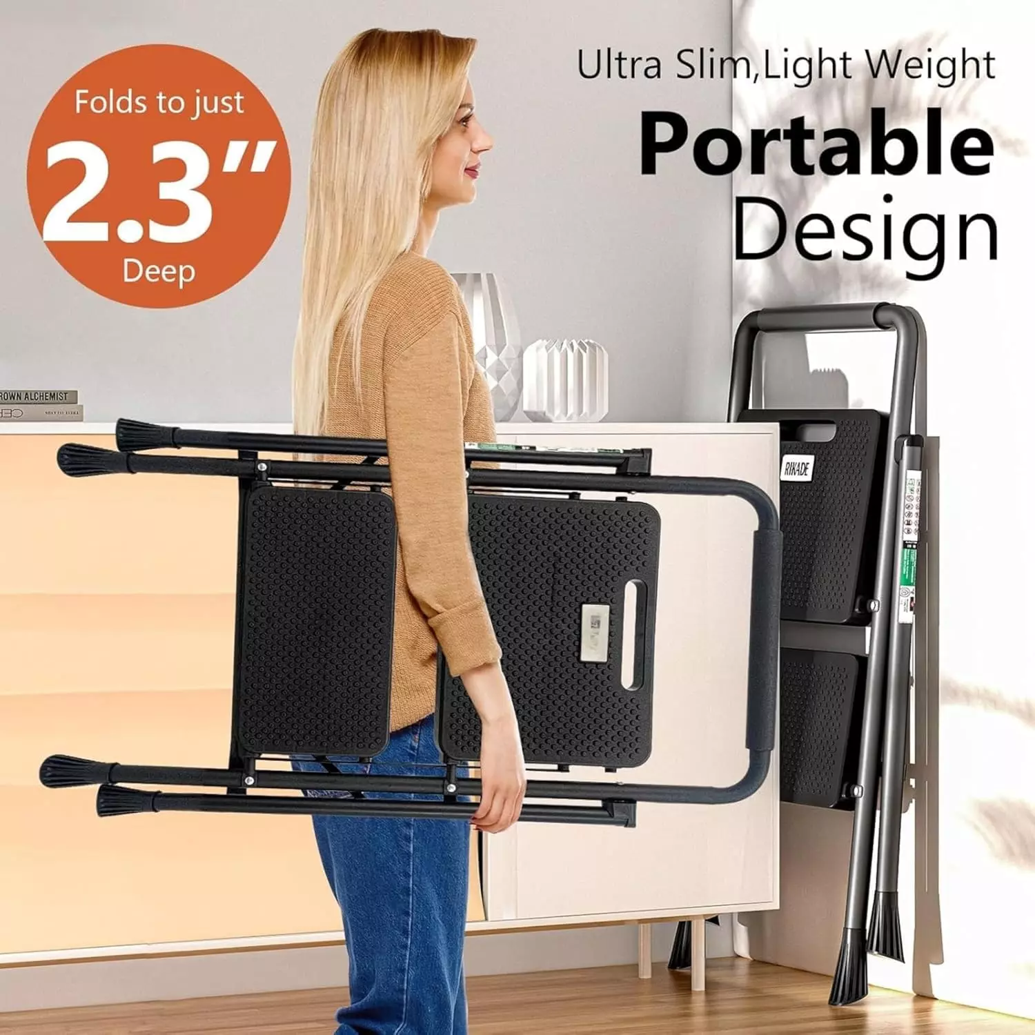 jawsons-2-steps-folding-stool-ladder-with-anti-slip-wide-pedals-handgrip-150-kg-approx-load-capacity-and-steel-body-black