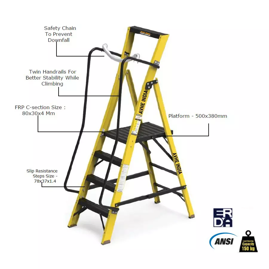 AVHE INDIA Platform Ladder 8 Steps 1890 mm Maximum Standing Height, MGPF08