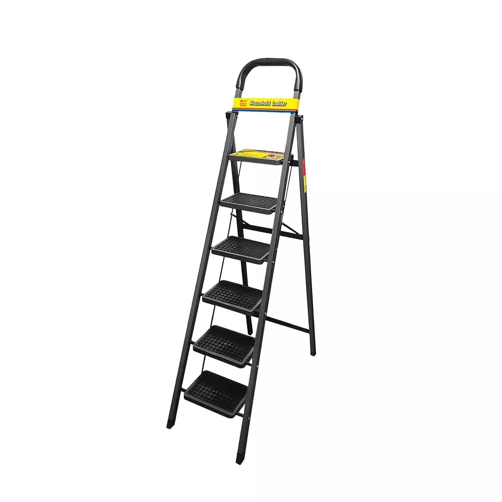 Jon Bhandari Household Foldable Step Ladder 6 Steps Durable Alloy Steel Black 90 Kg Load Capacity 1.89 m Height, 6SL