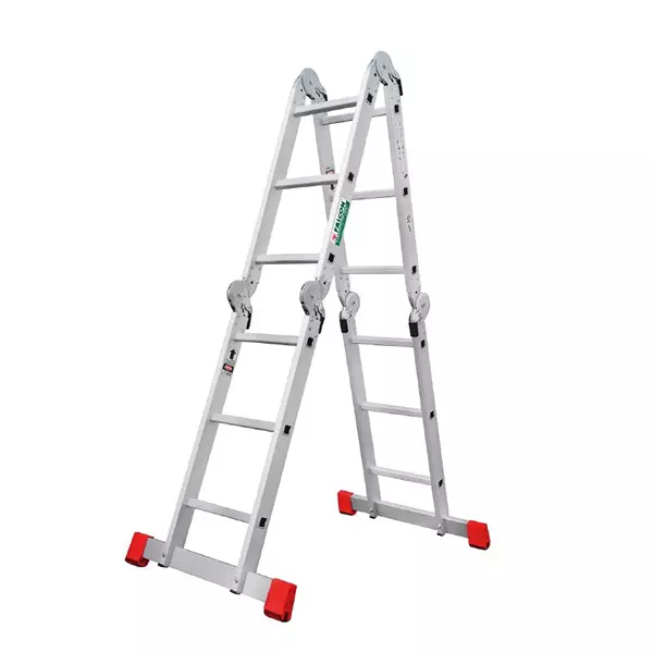 Falcon Folding Ladder With Robust Hinge Kit Aluminium Steel 12 ft 3660 mm Silver for Agriculture & Garden Use, FPAL-2011 (Pack of 2 Pcs)