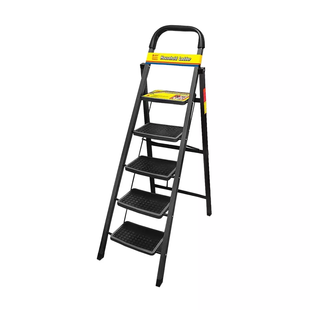Jon Bhandari Household Foldable Step Ladder 4, 5 & 6 Steps Durable Alloy Steel Black 90 Kg Load Capacity