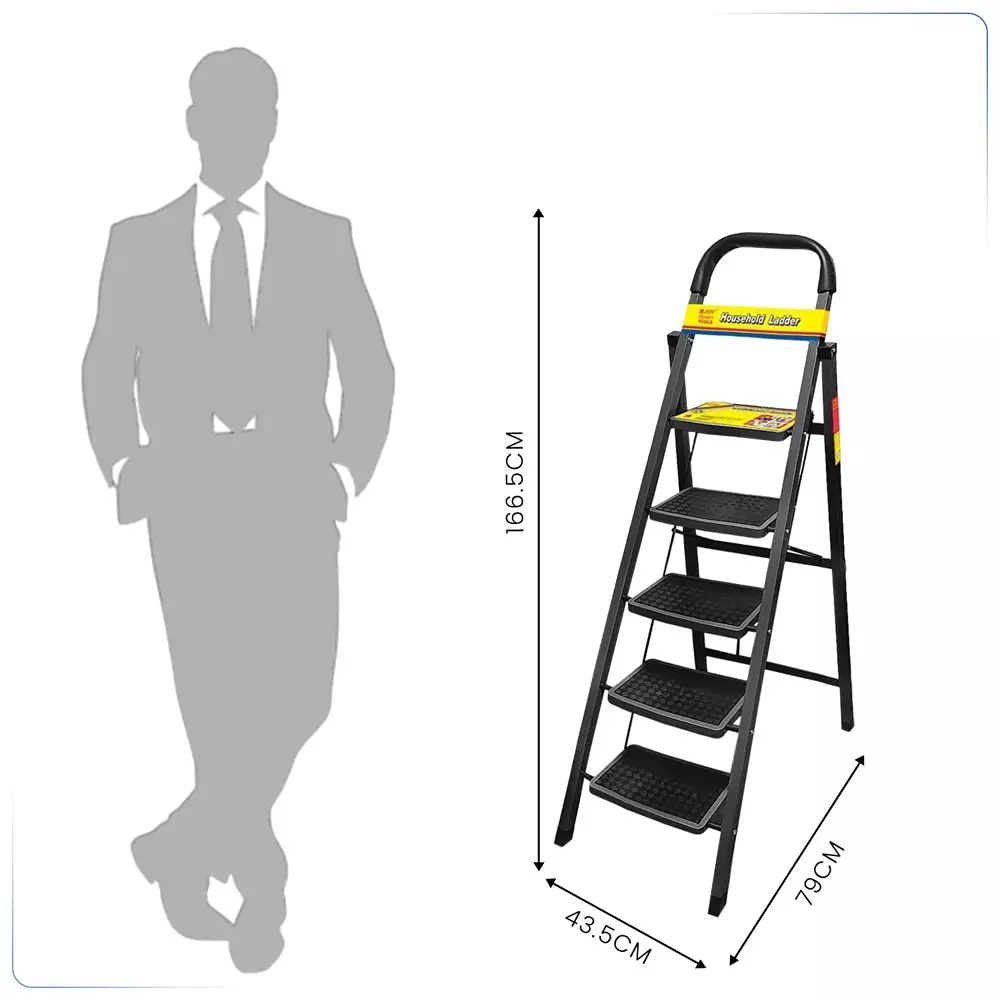 Jon Bhandari Household Foldable Step Ladder 5 Steps Durable Alloy Steel Black 90 Kg Load Capacity 1.67 m Height, 5SL