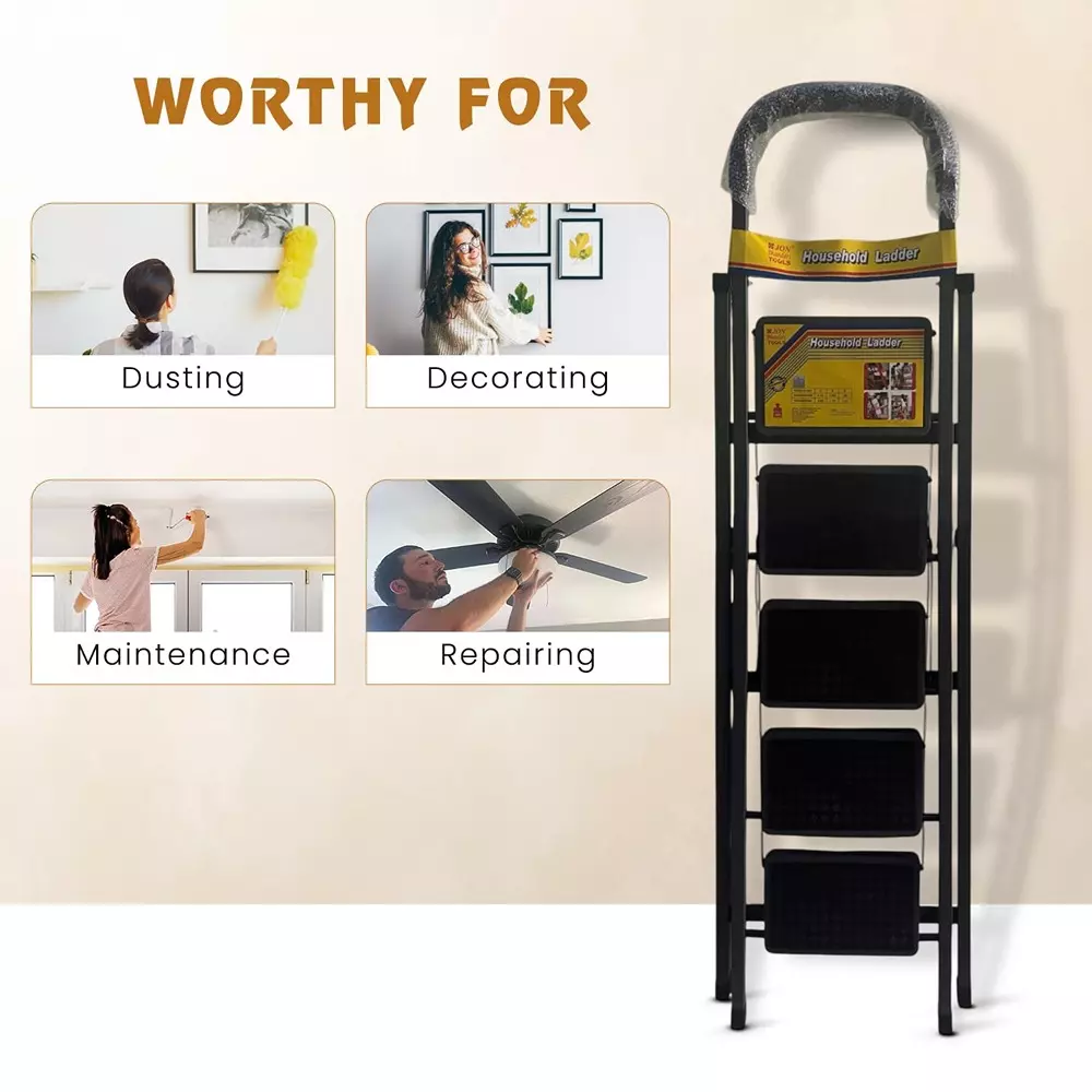 Jon Bhandari Household Foldable Step Ladder 5 Steps Durable Alloy Steel Black 90 Kg Load Capacity 1.67 m Height, 5SL