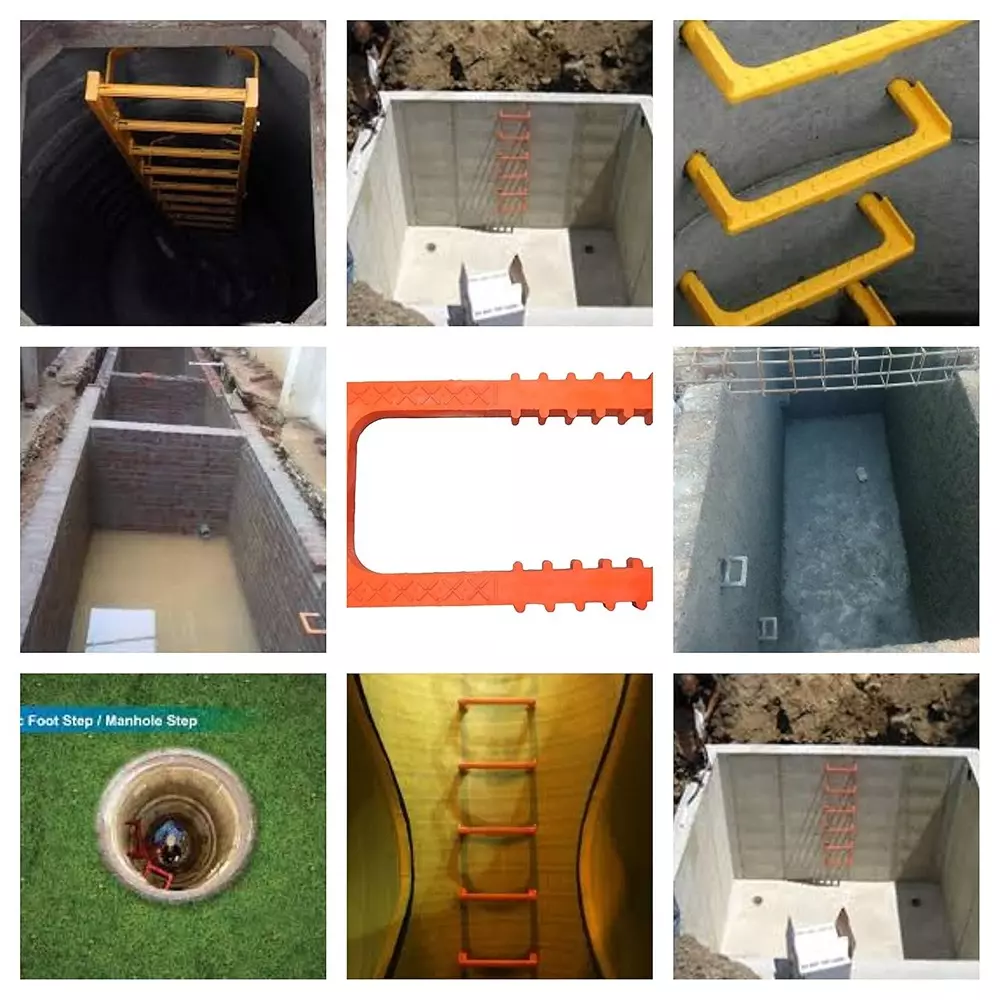 EFFICACY U Shape Orange ABS Foot Step Rungs 120-140 Kg Load Capacity with 16 mm MS Rod for UG Sump Tanks & Swimming Pools Use