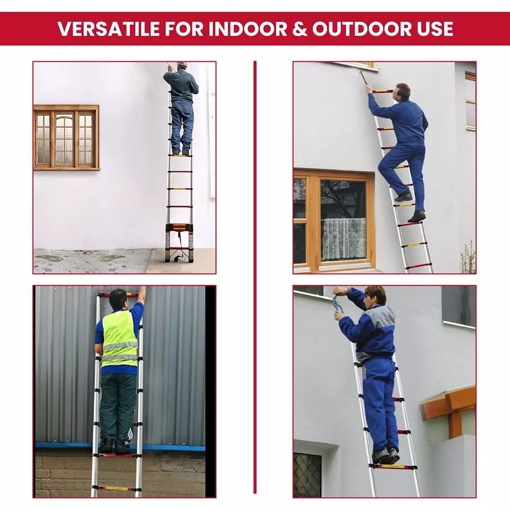 Jon Bhandari Telescopic Folding Ladder 15 Steps Aluminium Silver 150 Kg Load Capacity 14.3 ft Max. Height, AL15