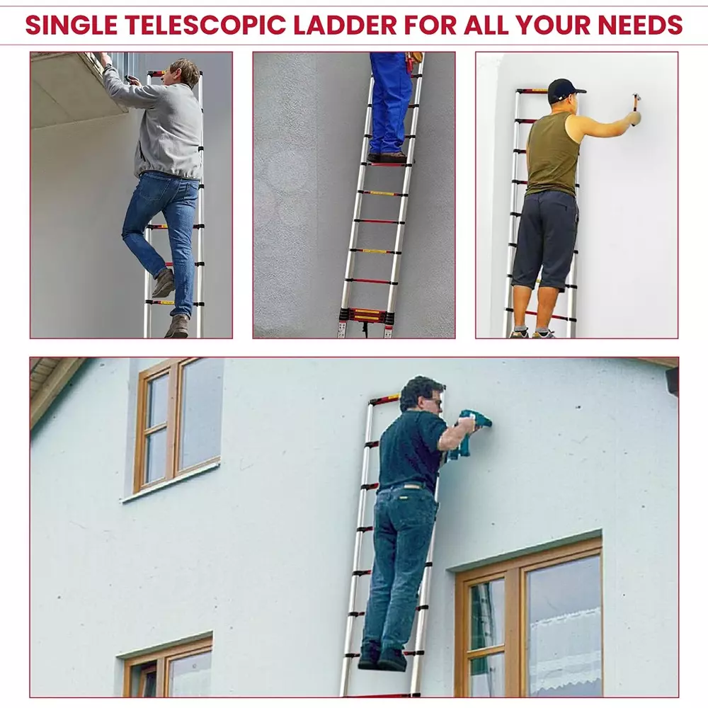 Jon Bhandari Telescopic Folding Ladder 15 Steps Aluminium Silver 150 Kg Load Capacity 14.3 ft Max. Height, AL15